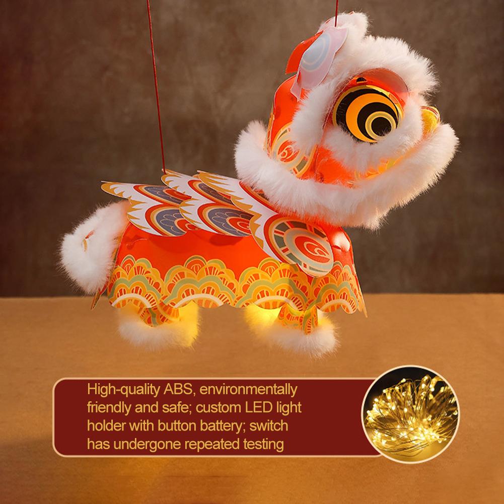 2026 Year Of The Horse Lion Dance Lantern Handmade DIY Material Package, Children's Handheld PVC Waterproof Luminous Toy