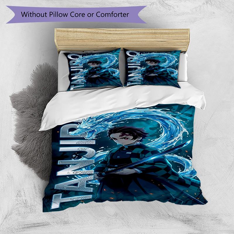 3pcs Duvet Cover Set (1*Duvet Cover + 2*Pillowcase, Without Core), Demon Slayer Print Bedding Set, Bedroom Decor, All‑Season, Birthday Gift