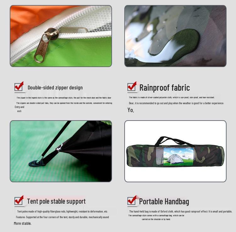 Camouflage 3-4 Person Manual Setup Foldable Hiking Tent with Sun Protection