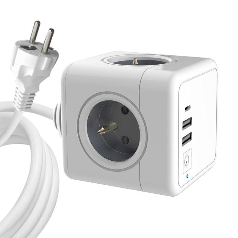 Multiple USB Socket, Wall Socket, Cube, 4 Sockets, with 3 USB Power Supply, 7-in-1 Power Strip USB Power Supply with Switch, Wall Socket