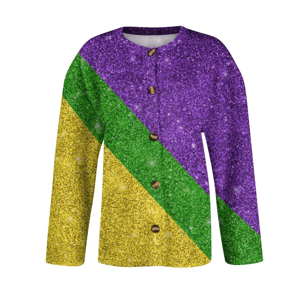 Женский кардиган с длинным рукавом и принтом «Карнавал» на пуговицах