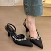 Fashion French Fashion Temperament Pointy Rhinester After Empty Sandals Women Spring Summer 2025 New Side Air Stiletto Heels