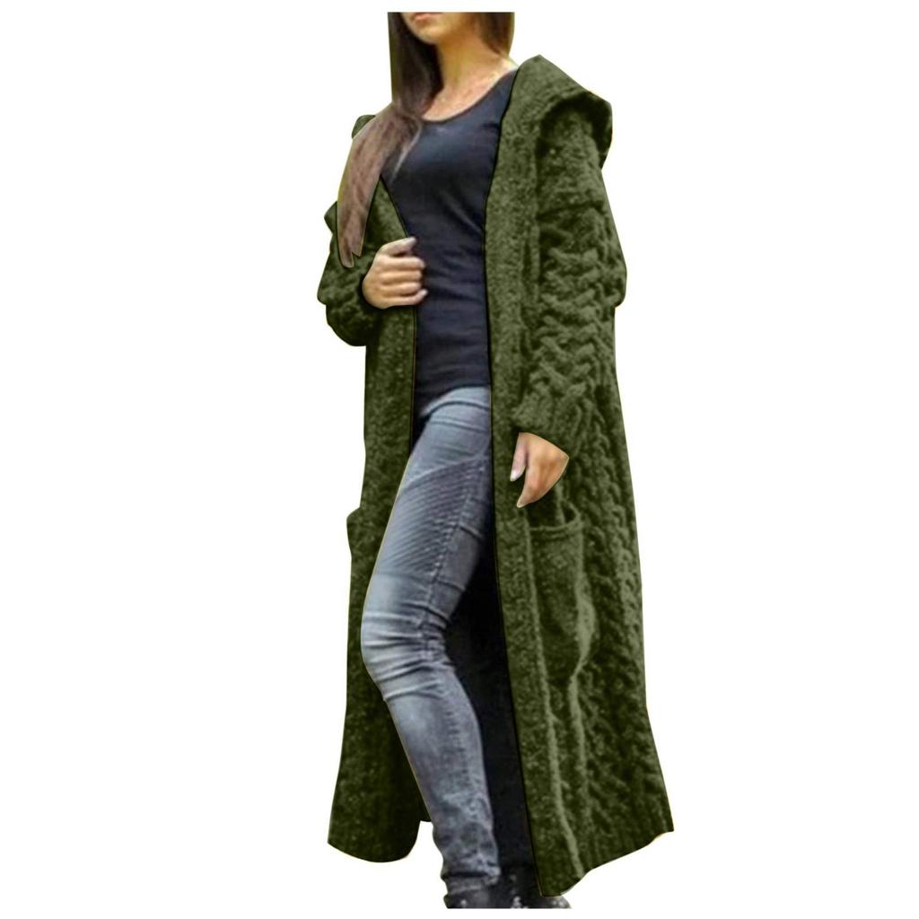 Women's Cardigan Solid Color Hooded Long Personality Sweater Jacket