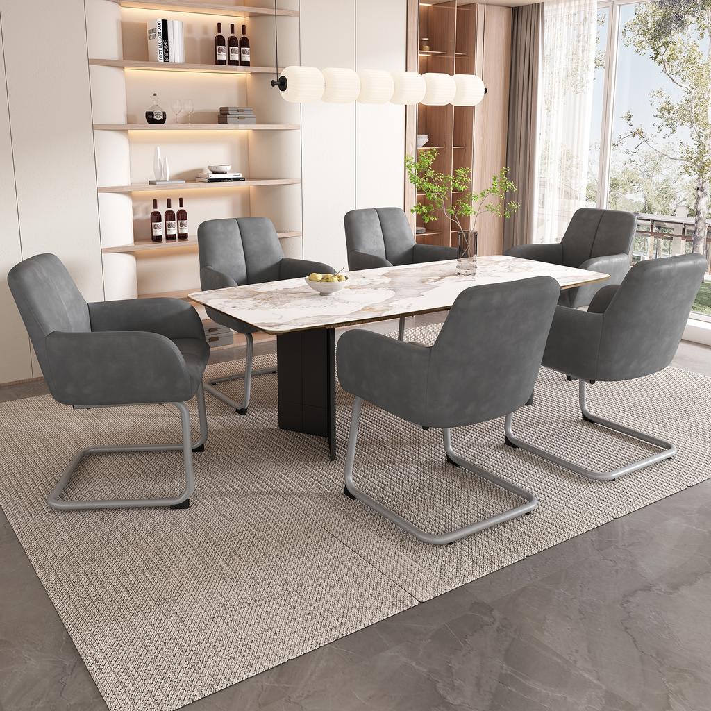 Dining Chair, Set of 2, Armchair, Modern, Minimalist Casual Chair, Living Room-Bedroom Chair with Curved Steel Feet, Grey [OLD SKU:WF310649AAG]