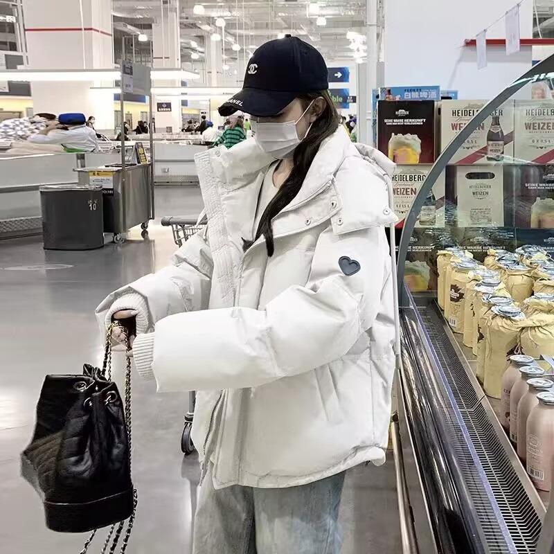 Зимняя новая одежда из хлопка с пухом в форме персикового сердца, женская короткая свободная толстая женская хлопковая куртка с капюшоном, тренд