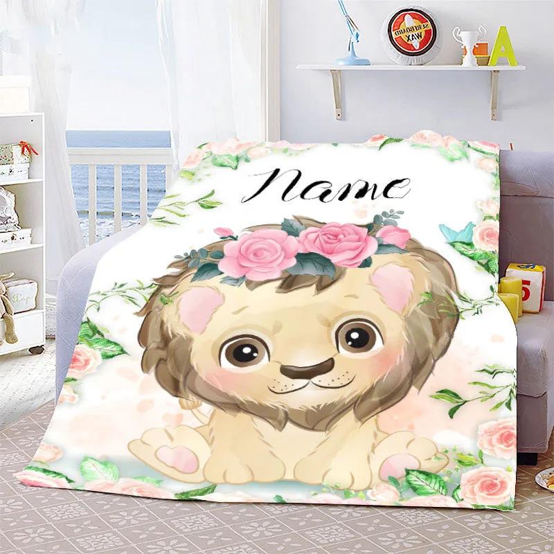 Personalized Name Blanket Cartoon Animal Digital Print Flannel Blanket Fun Gift Blanket