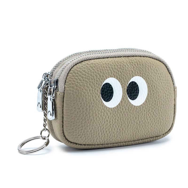 Cartoon Cute Double Pull Coin Wallet Genuine Leather Mini Coin Bag Niche Design First Layer Cowhide Storage Bag