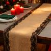 Natural Burlap Table Runner Jute Linen Lace Cloth for Dinning Room Restaurant Table Gadget Home Decortion 30x275cm/12x108inch