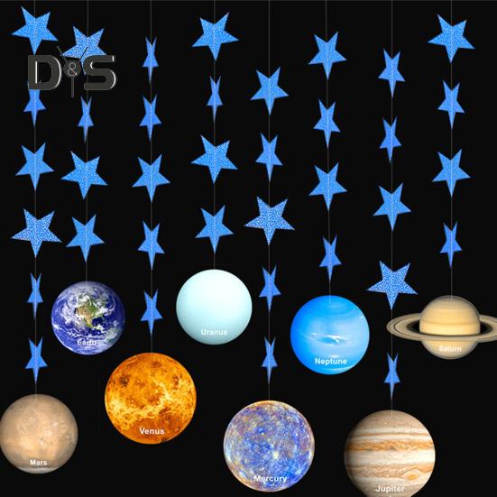 1 комплект долговечных подвесных флагов в виде планеты с блестящими звездами, привлекающий внимание баннер с тематикой звездного неба, декор для вечеринки по случаю дня рождения