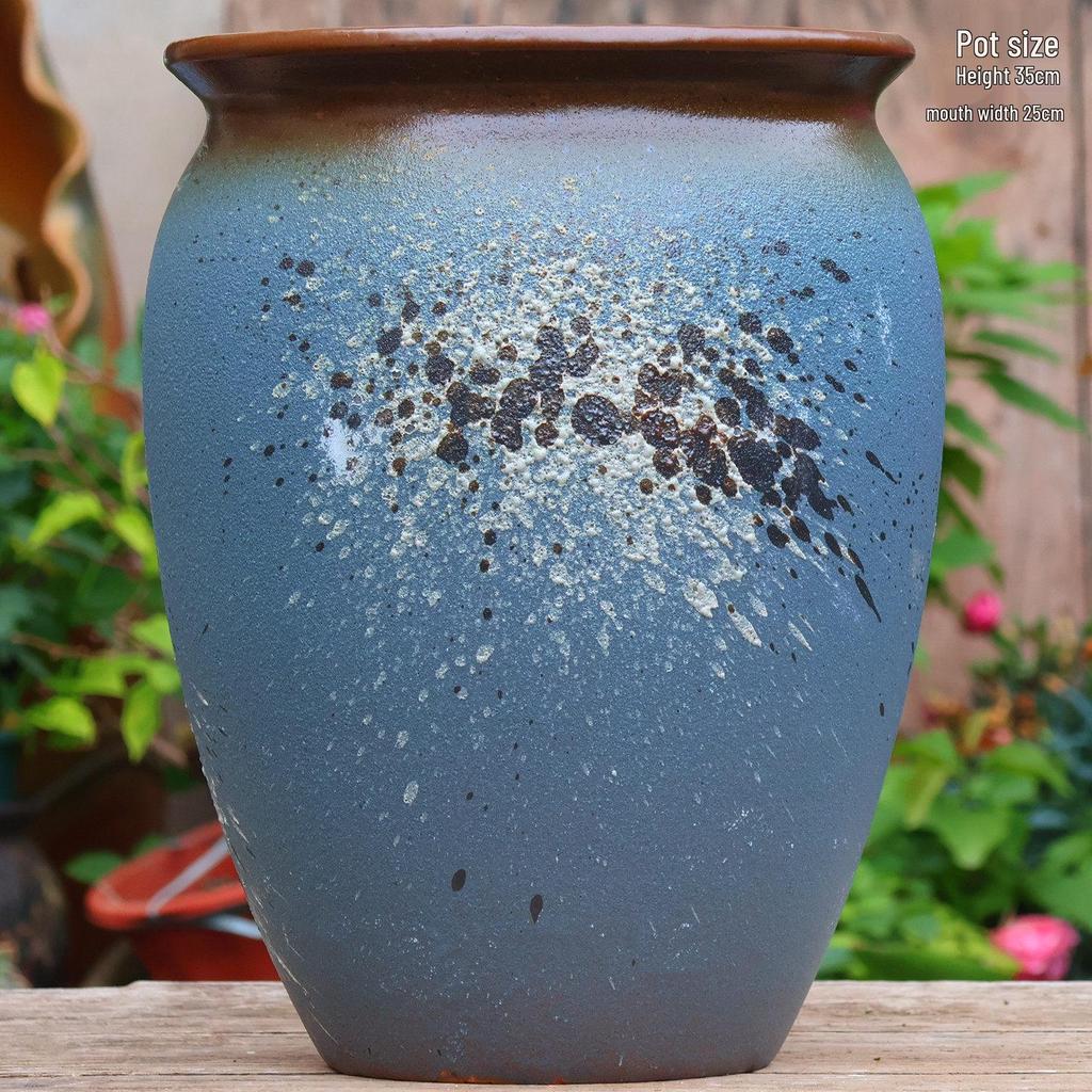 Vintage Ceramic Pot for Indoor/Outdoor Use – Large, Breathable Coarse Pottery for Green Plants, Tall Wide Mouth Design for Bougainvillea & Succulents