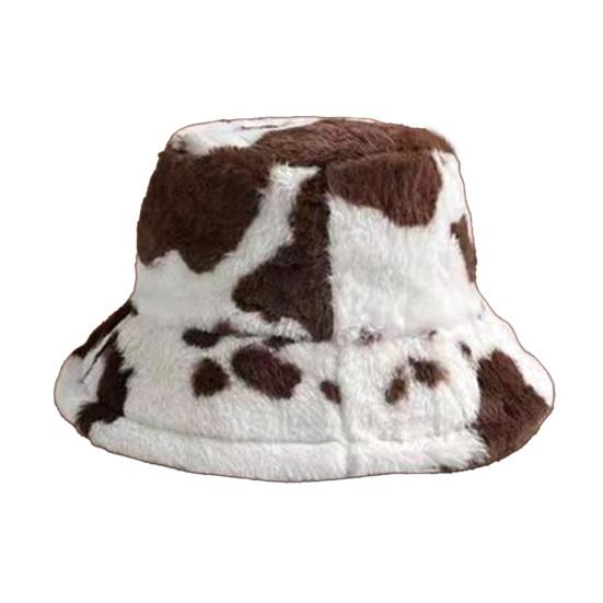 Панама-ведро из искусственного меха с узором молочной коровы, теплая, уютная, пушистая, головной убор на Рождество, День благодарения