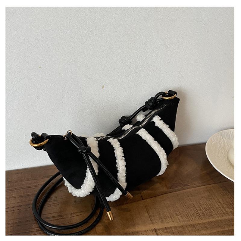 Women's bag, matte armpit bag, retro shoulder messenger bag, fashionable plush croissant bag, dumpling bag.