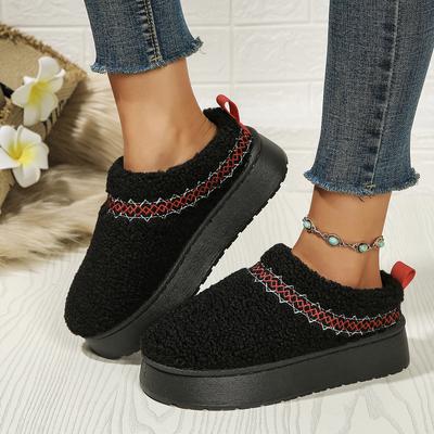 Зимние ботинки в этническом стиле с толстой подошвой, меховые, полутапочки, женские, осенне-зимние, новые, с носками, для улицы, тапочки из хлопка на платформе с флисовой подкладкой