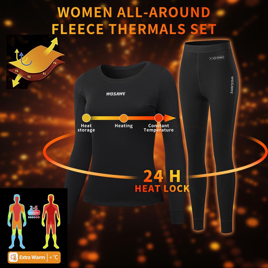 Wosawe Women Motorcycle Thermal Fleece Underwear Autumn Winter Sexy Ladies Intimates Compression Base Layers Shaping Tops Bottom