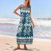 Женский повседневный длинный сарафан, летнее пляжное платье с принтом, свободный сарафан без рукавов с круглым вырезом