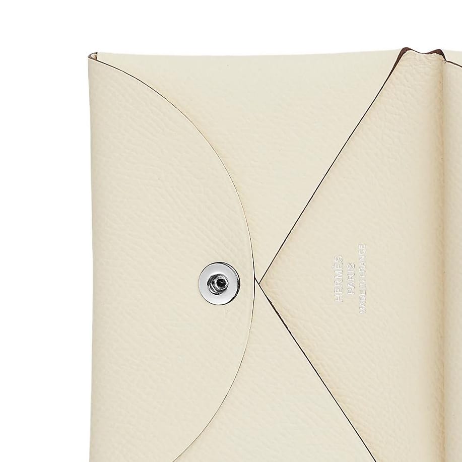 HERMES Calvi Duo Silver Tone Buckle Epsom Calfskin Card Holder, Wallet Women's I2 Nata Cream White H083035CKI2