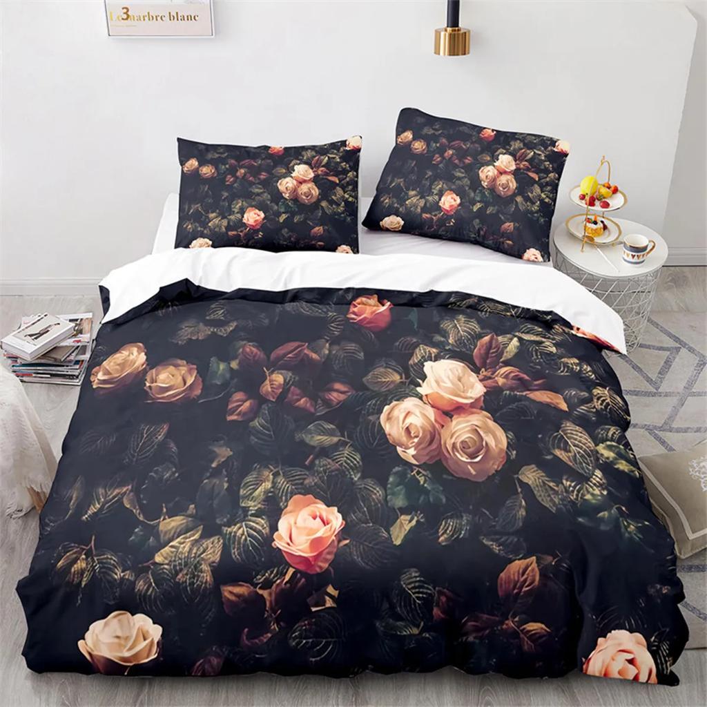 Romantic Rose Floral Duvet Cover Microfiber Quilt Cover for Girls Adults Teens Wedding Valentine's Day Bedroom Decorations Queen