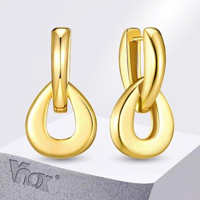 Vnox Серьги-кольца для женщин, покрытые 18-каратным золотом, гладкие серьги с двойным кольцом и подвеской в виде капли воды, модная классическая бижутерия, подарок для вечеринки