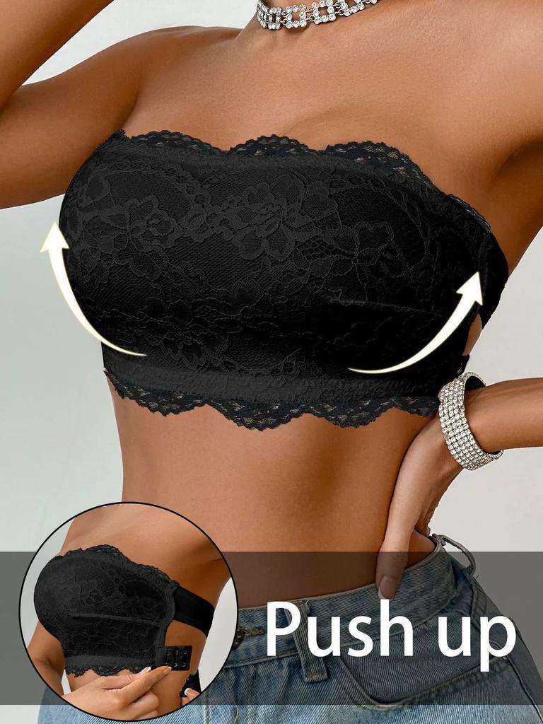 Ультратонкий Кружевной Бюстгальтер без Бретелек Push Up Нижнее Белье Сексуальное Кружевное Белье с Красивой Спинкой