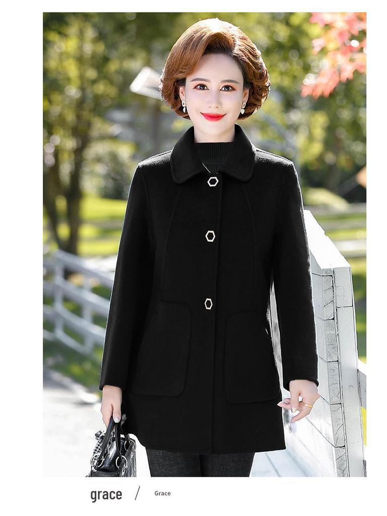Qiao Yaying Autumn/Winter New Wool Coat for Middle-Aged Women – Solid Color, Large Size, Double-Sided, Short Style.