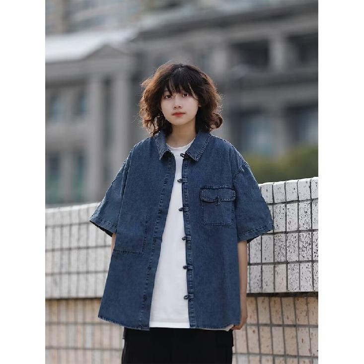 Летняя новая джинсовая куртка в китайском стиле в винтажном стиле для мужчин и женщин, свободный джинсовый топ с ретро-пуговицей
