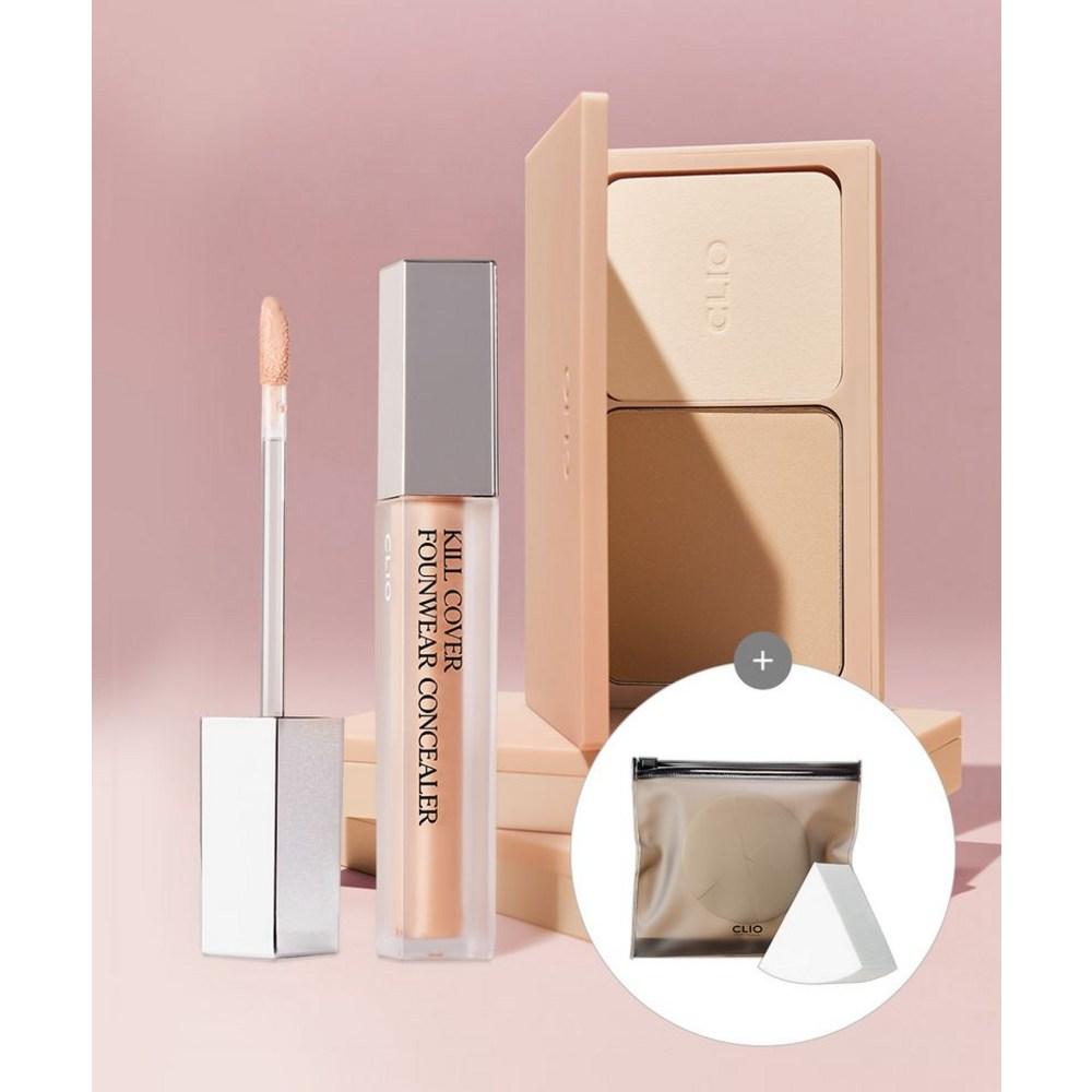 Clio SET Kill Cover Founwear Concealer + Powder Foundation Gift Makeup Sponge Holder 21C Lingerie 1 pcs 2 Lingerie