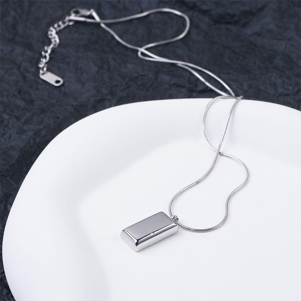 Women Silver Color Bricks Men Necklace Clavicle Chain Geometric Necklace Korean Style Necklace