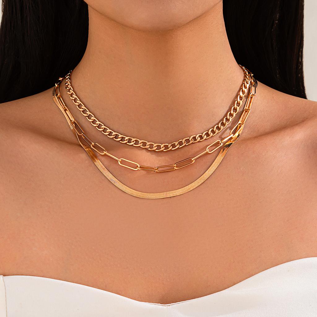 Панк многослойная цепочка-коробка из змеиной кости, персонализированное металлическое смешанное сочетание цепочек, простое ожерелье