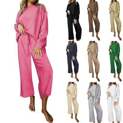 Женский повседневный модный сексуальный новый однотонный текстурированный спортивный костюм из двух частей со шнурком