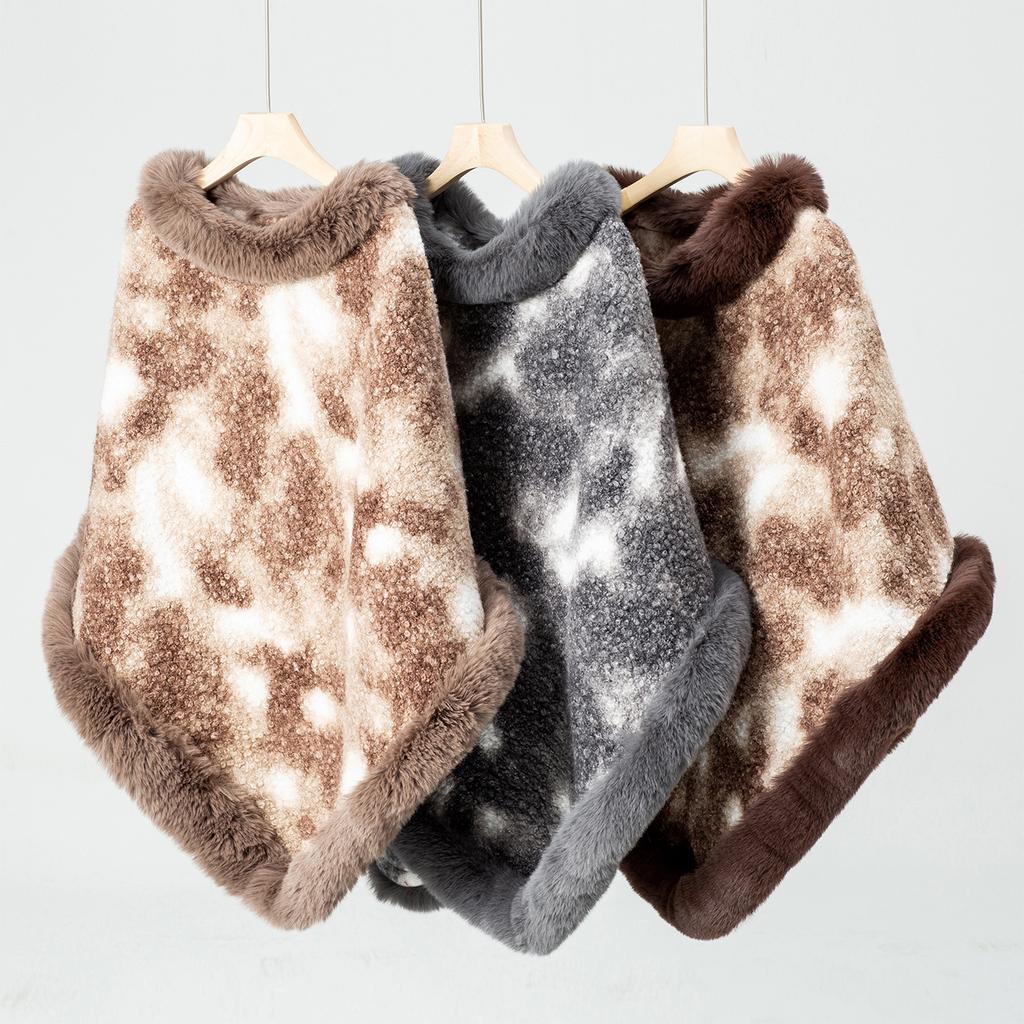 Women's Casual Poncho Faux Fur Shawl Wrap Cape with Faux Fur Trim Winter Sleeveless Cloak Coat Warm Pullover Luxury Knitted Sweater Poncho for Women