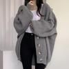Plus Size Women Sweater Autumn Winter Loose Knitting Korean Lantern Sleeve Cardigan Single Breasted Oversized Sweaters
