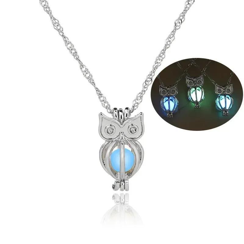 Style Glowing Owl Pendant Necklace Cute Luminou Jewelry Choker 3Color Atmosphere Birthday Gift For Women StainlessSteel Necklace