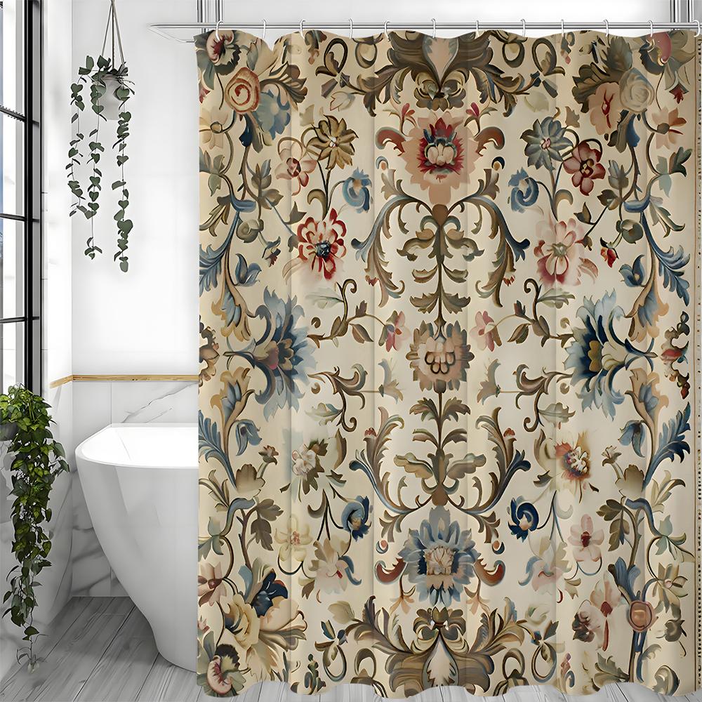 Занавеска для душа в европейском стиле с натуральным цветочным рисунком, декоративная занавеска для ванной, водонепроницаемая занавеска для душа с крючками