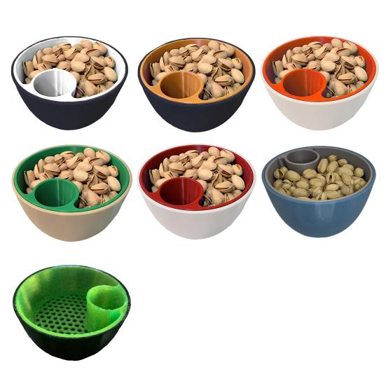 3D Printed Nut Seeds Bowl Snack Storage Container Double Dish with Shell Compartment Pistachios Cherries Fruits Candy Serving Bowl
