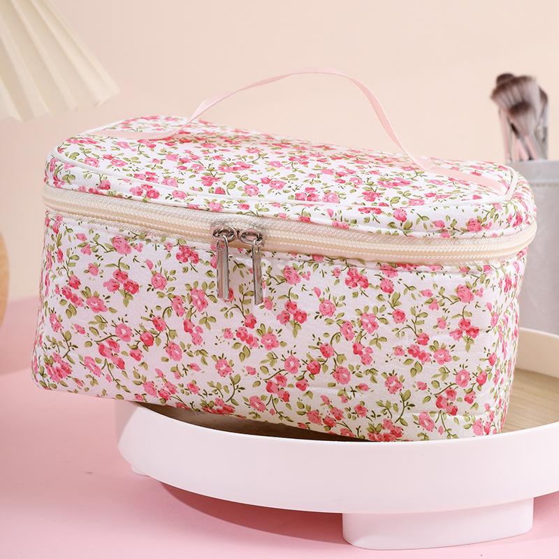 1PC Floral Makeup Bag Portable Simple Square Makeup Storage Bag Travel Toiletry Bag