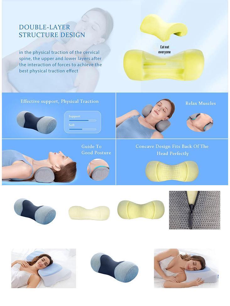 Подушка для шеи из пены с эффектом памяти для путешествий с обратным растяжением и наволочкой из чистого хлопка - Портативная подушка для поддержки шеи