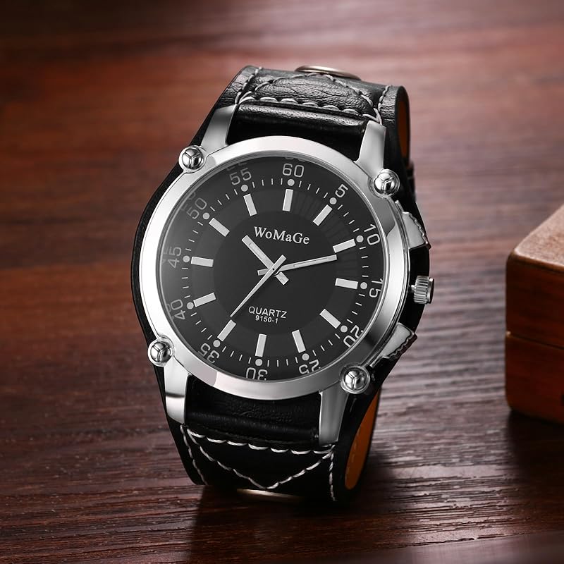 Часы мужские кожаные ремень рок водонепроницаемый: аналоговые стимпанк велосипед кожаный ремень широкие черные кварцевые часы модные часы - день отца день рождения Рождество