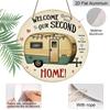 2D Flat, 1pc 7.87inchs Rustic Farmhouse Welcome Aluminum Plaque "Welcome Our Second Time" Camper Van Door Sign - Vintage RV Wall Decor with Hearts