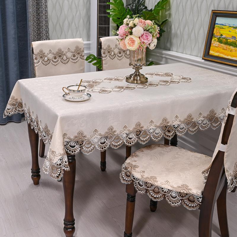 White Tablecloth Rectangle Table Cloth Luxury Embroidery Lace Dining Table Cover Chair Cover Towels Table Juppe Dust Cover