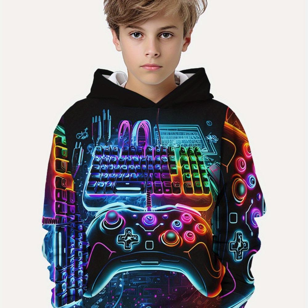 Детская одежда Толстовки с капюшоном для мальчиков с длинным рукавом и принтом 3D-геймпада Детская одежда на весну и осень Повседневная одежда для отдыха на природе Стильная одежда для мальчиков и девочек Топы
