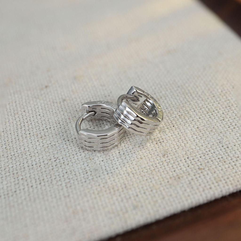 S925 Sterling Silver Striped Ear Cuffs Versatile Small Hoops
