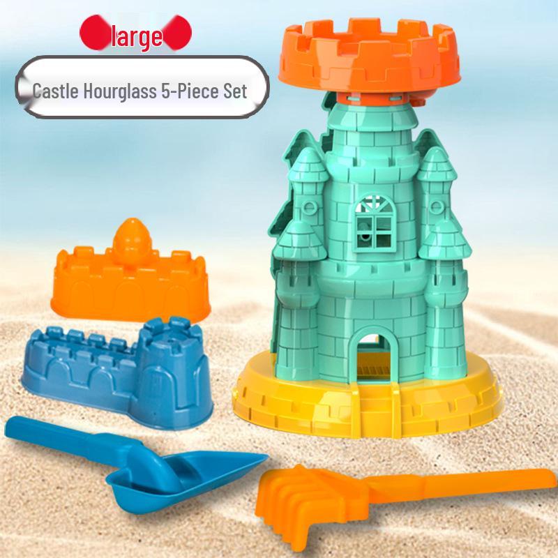 Children's Seaside Sand Toy Set: Castle Molds, Large Shovel, Bucket, Sand Timer & Digging Tools with Cassia Seeds