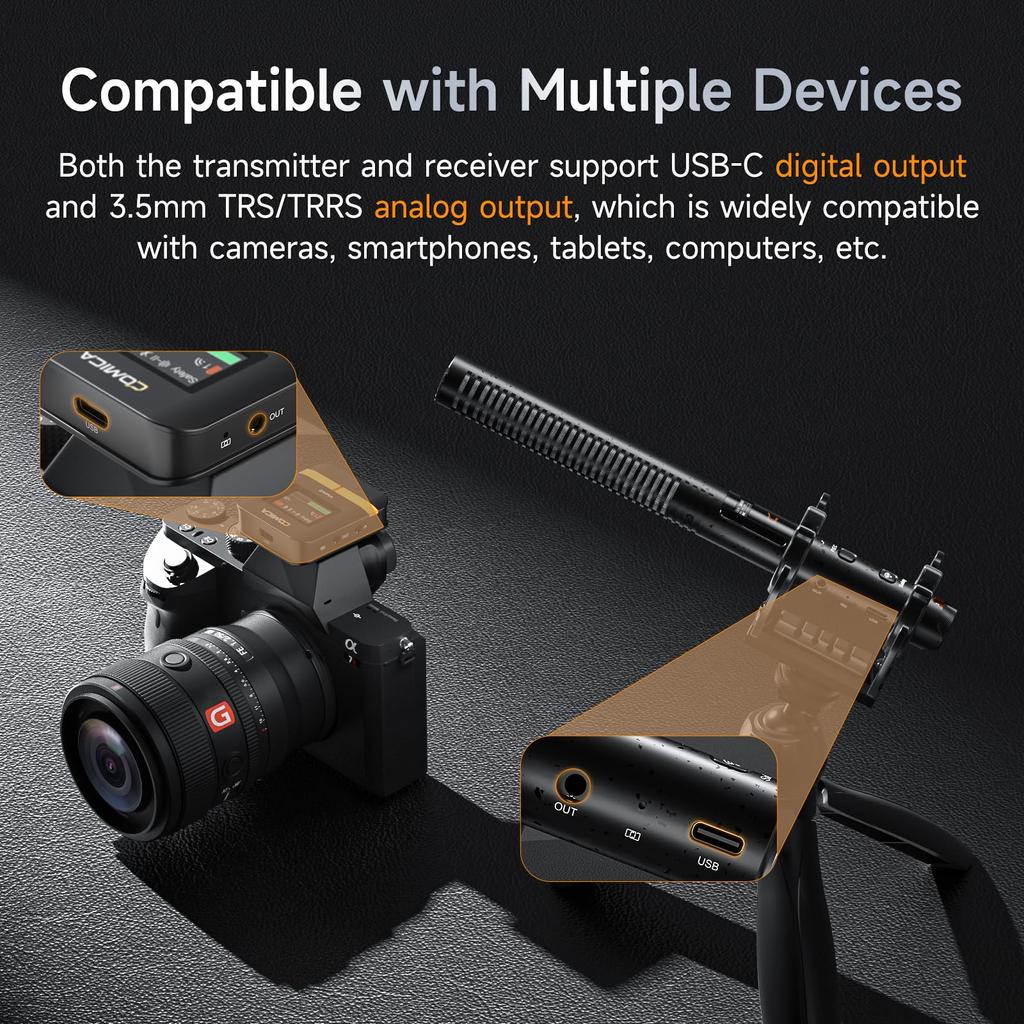 Wireless Microphone Comica VM40 Gun Microphone 32G Internal Super Wireless Wired Dual Mode 200m Transmission Distance USB C Output External Microphone