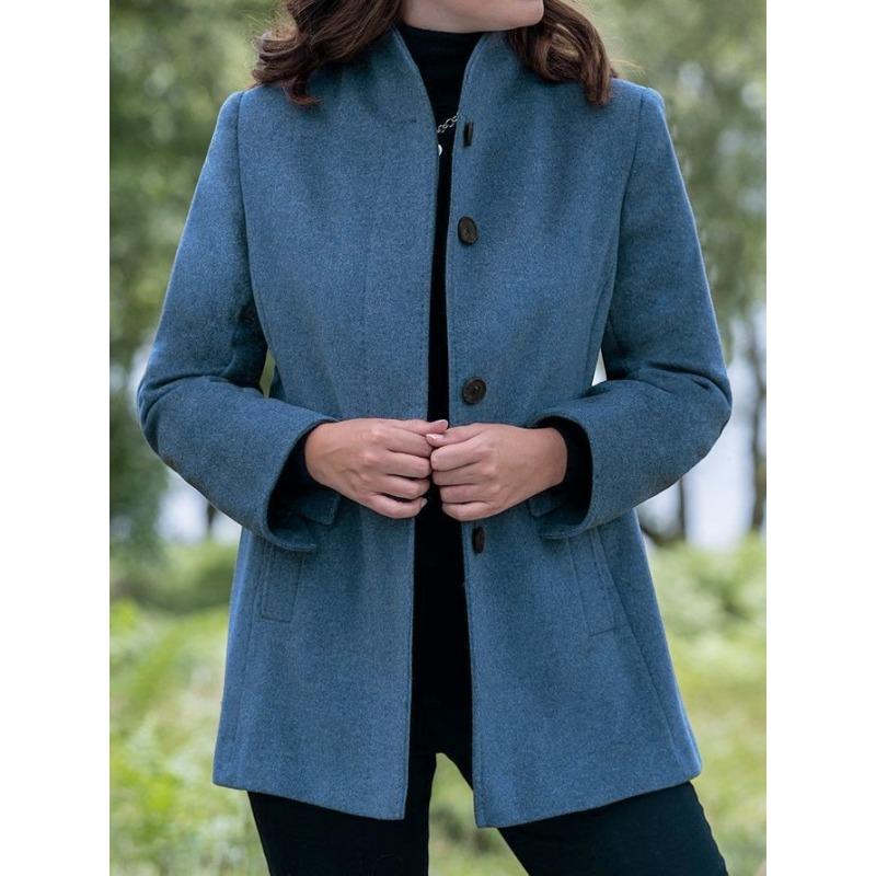 Осень Зима Воротник-стойка Однобортная Шерстяная Верхняя одежда Женская Свободная Повседневная Универсальное Пальто Однотонный Кардиган Топ