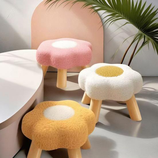 Цветочный табурет с деревянными ножками, подушка из облачного бархата, подставка для ног, табурет для гостиной, спальни, дивана, софы, под стол, мягкое сиденье, туалетный табурет