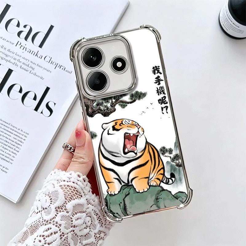 Мультяшный Толстый Тигр Смешной Покрытие Чехол Для Телефона Для Xiaomi Redmi Note 14 15 Pro Plus 13 12 11 11S 11T 10 9S 9 5G Противоударный Подушка Безопасности Co