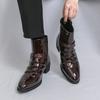 Мужские ботинки с высоким голенищем из ПУ с острым носком и цепочкой, модные классические мужские ботинки, размеры 38-46