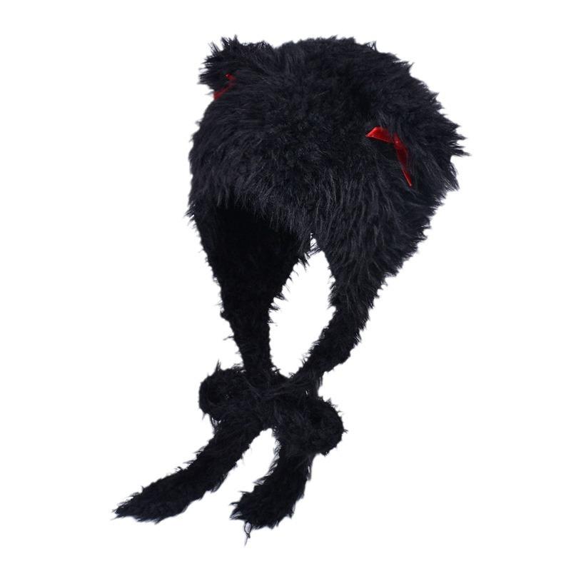 Women Autumn Winter Warm Thicken Ear Protector Hat Cold Fur Velvet Outdoor Cat Ear Bow Bomber Hats Sweet Cute Lei Feng Cap