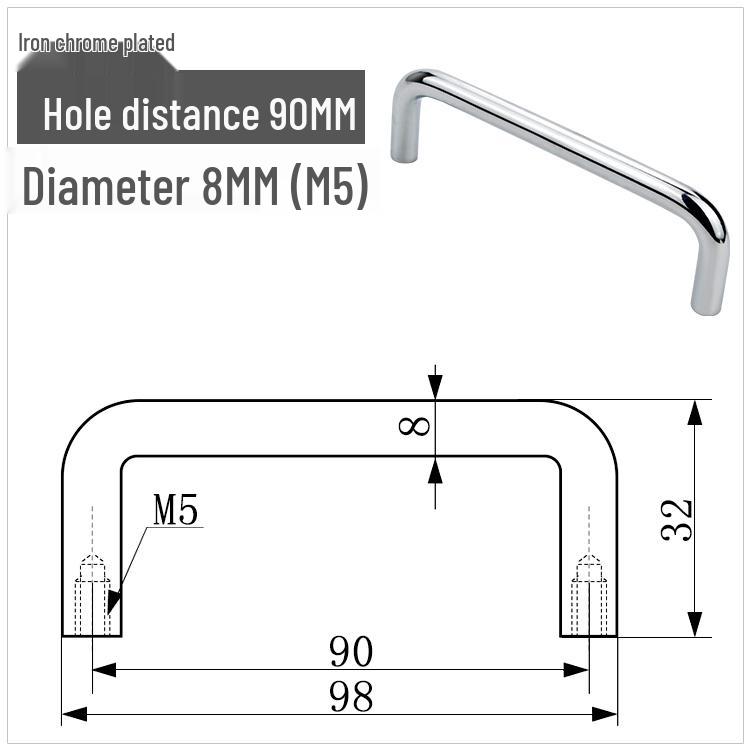 304 Stainless Steel U-Shaped Cabinet Handle, Polished Carbon Steel Round Bar Pull, available in sizes M3, M4, M5.