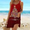 Пляжная одежда Мини-платье с принтом Рождественская елка Платье Повседневное современное платье без рукавов Свободный крой Повседневное летнее платье для улицы